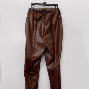 Shape Chocolate Brown PU Seam Detail Pants